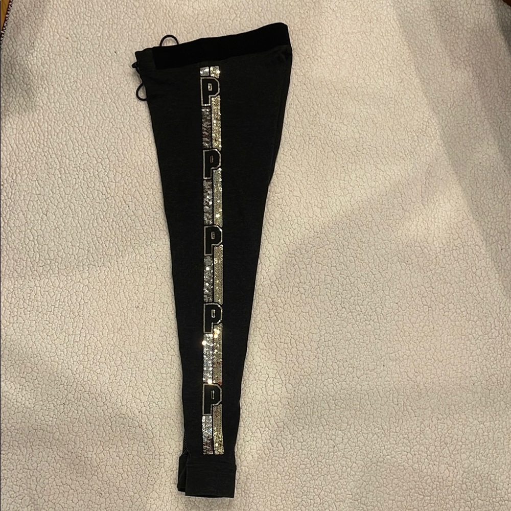 PINK Victoria's Secret Black Leggings with Silver Zipper Detail